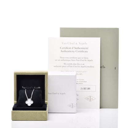 Van Cleef & Arpels 18K White Gold Mother of Pearl Vintage Alhambra Pendant Necklace 9 of 9