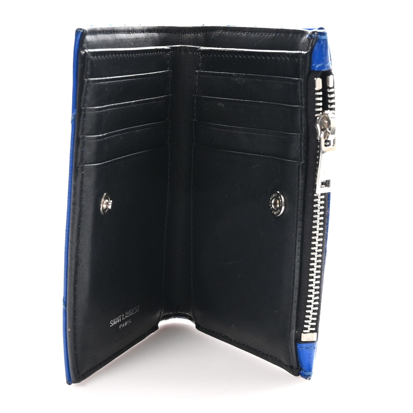 Patent Grain De Poudre Matelasse Chevron Monogram Zipped Two-Part Wallet Royal Blue
