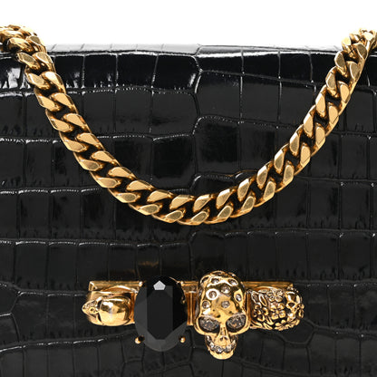 Alexander McQueen Crocodile Embossed Calfskin Knuckle Jeweled Crossbody Black 8 of 10