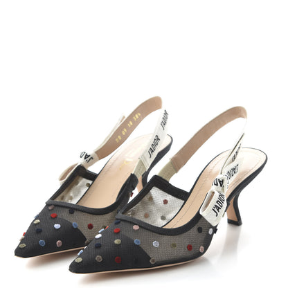 Christian Dior Mesh Ribbon Velvet Mini Dot J'Adior Slingback 65mm Pumps 38.5 Black Multicolor 3 of 9