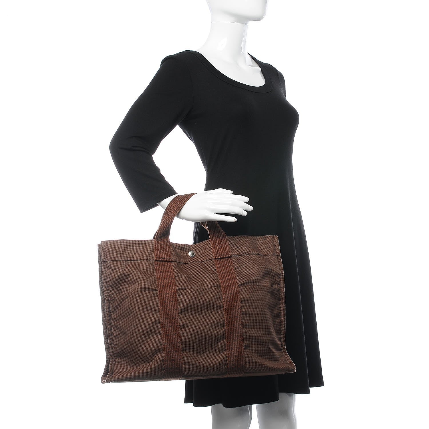 Hermes Canvas Herline MM Tote Brown 2 of 10