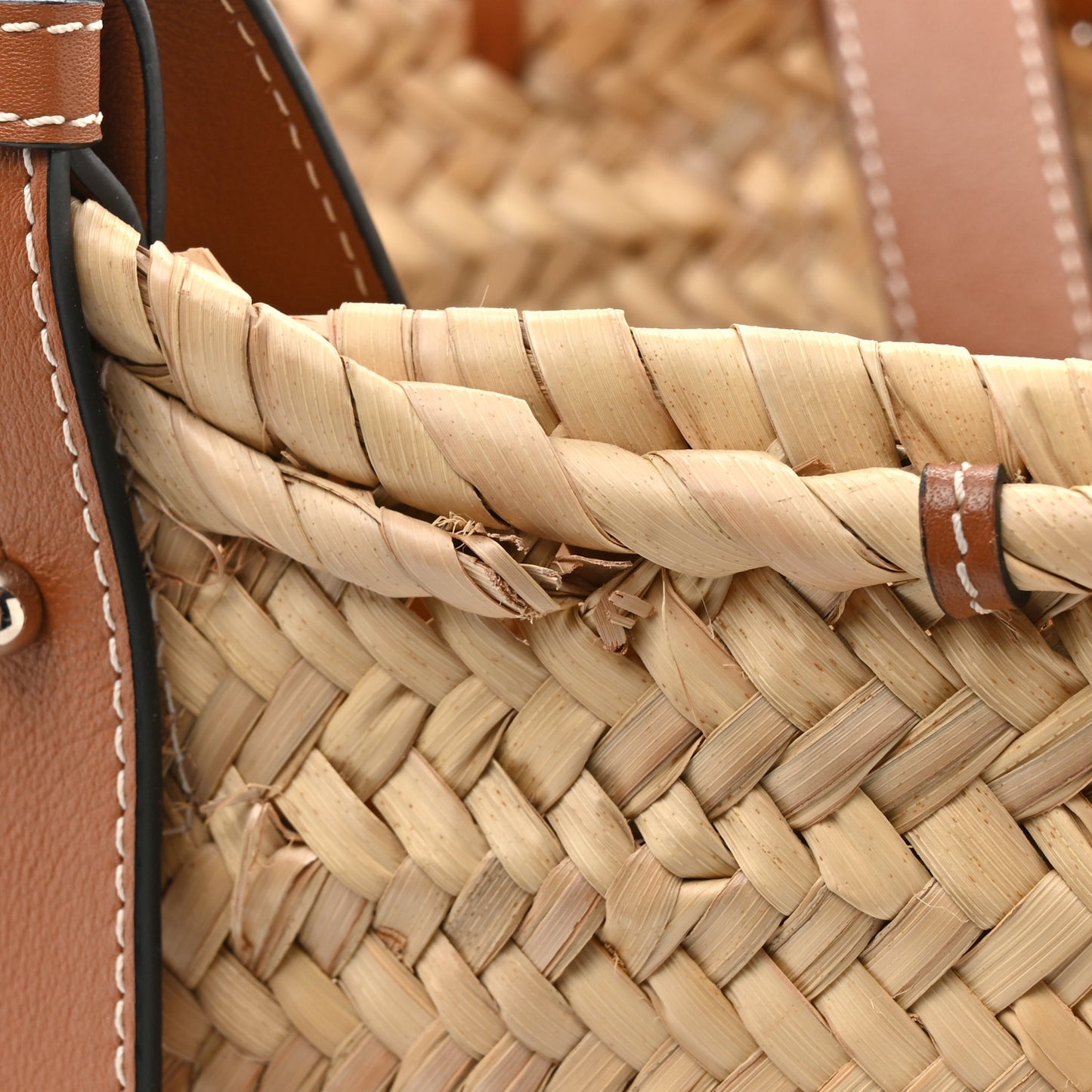 Raffia Calfskin Woven Basket Tote Bag Natural Tan