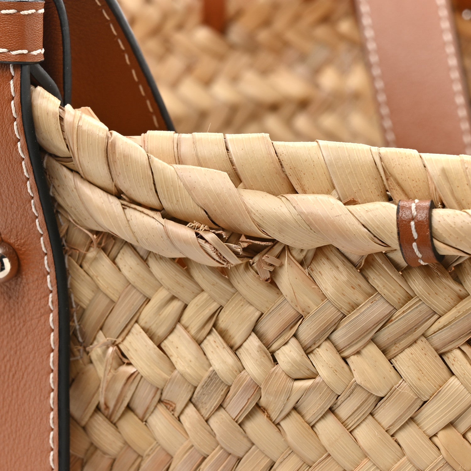 Loewe Raffia Calfskin Woven Basket Tote Bag Natural Tan 12 of 14