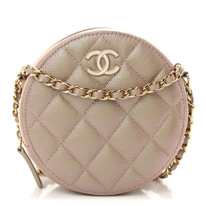 Chanel Iridescent Caviar Resin Quilted Round Clutch With Chain Beige 1 of 10