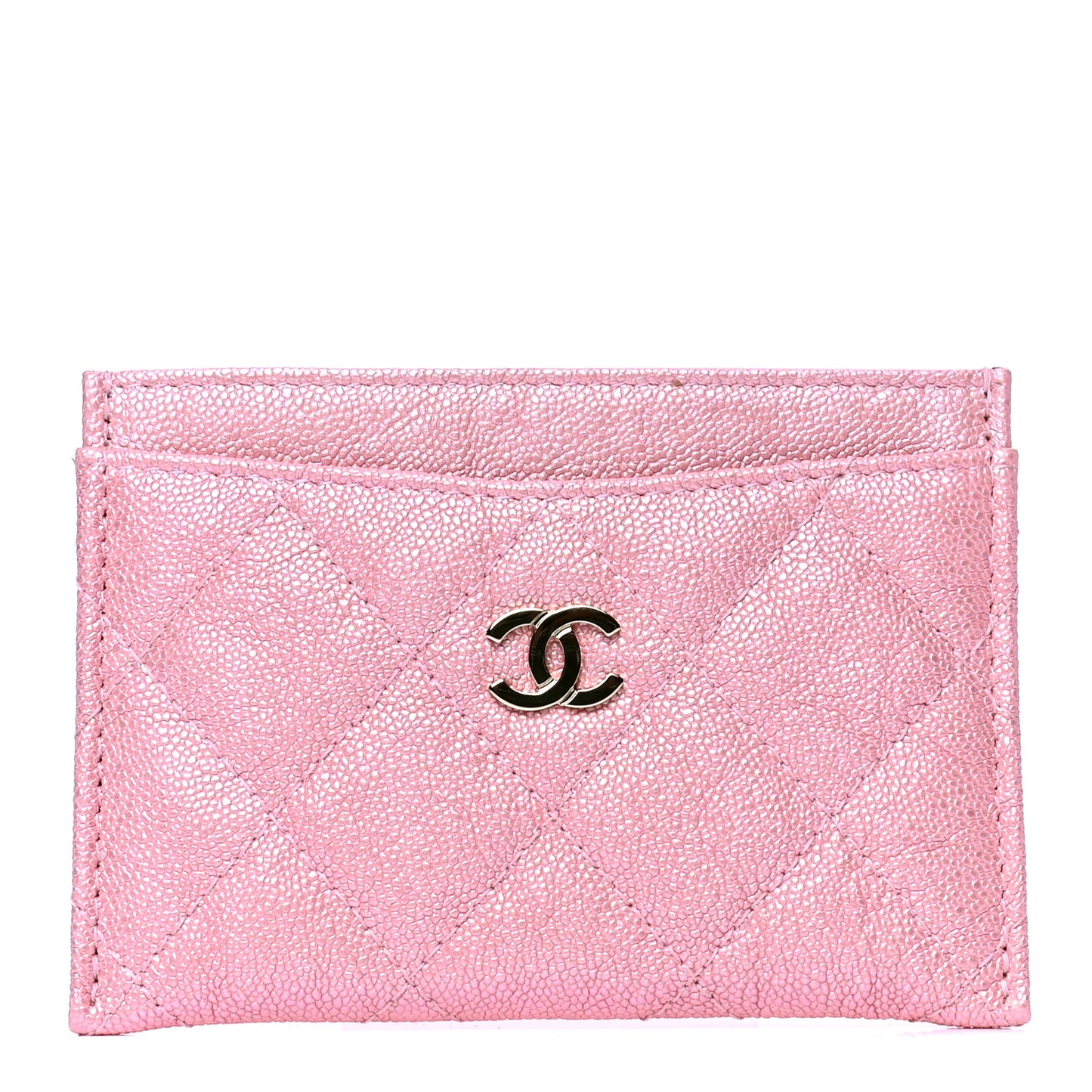 Iridescent Caviar Quilted Card Holder Rose Pink
