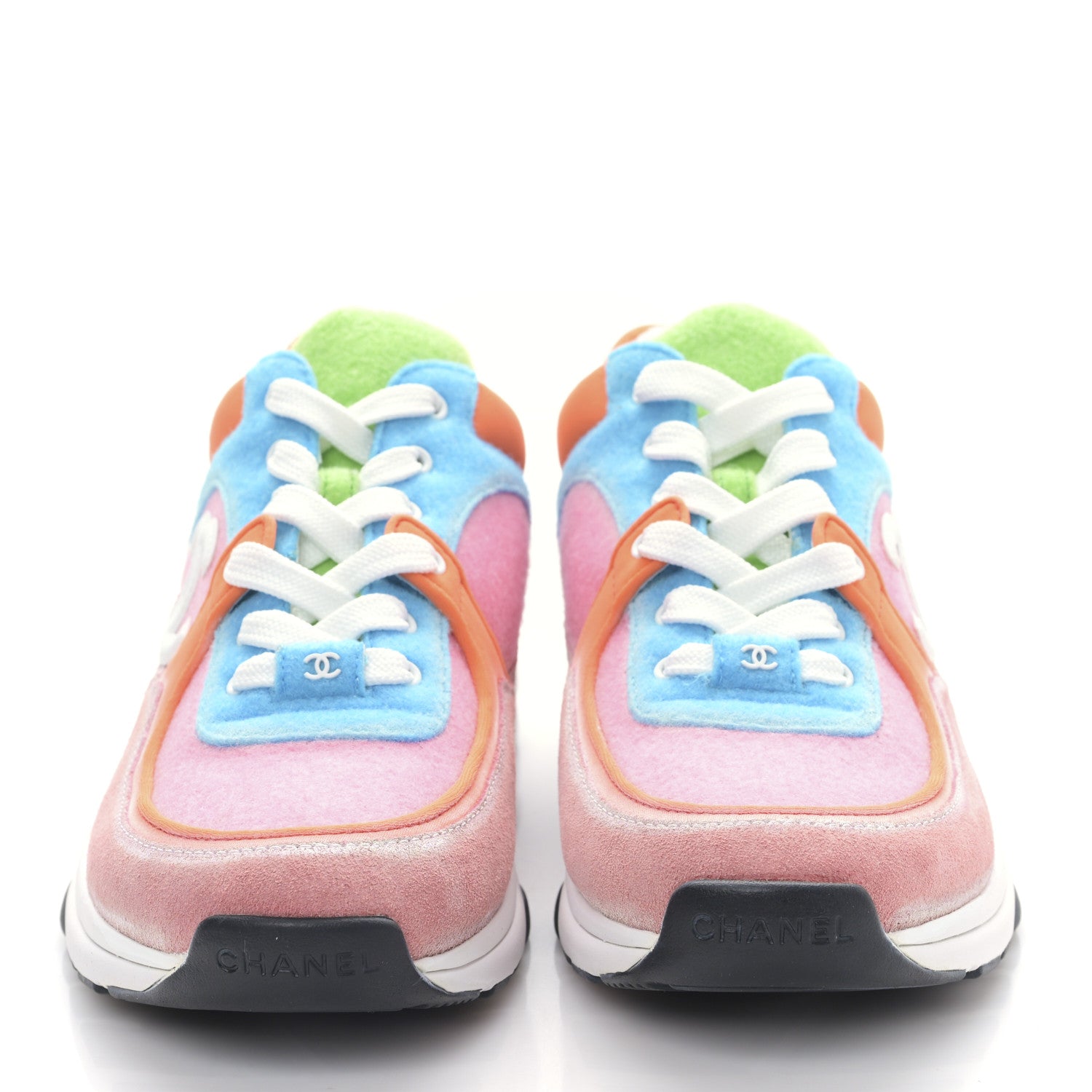 Chanel Fabric Suede Calfskin CC Sneakers 38.5 White Multicolor 2 of 8