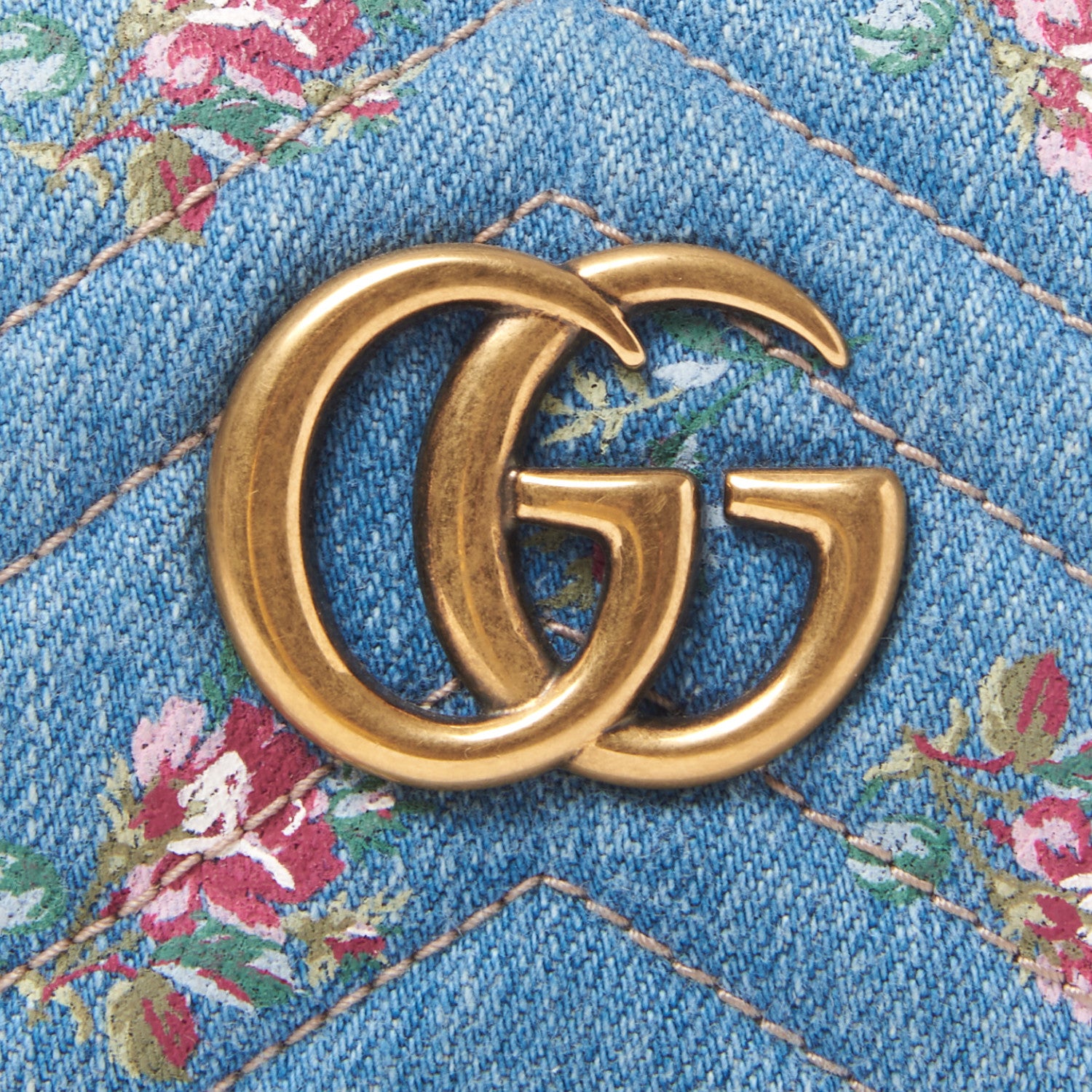 Gucci Denim Matelasse Flora GG Marmont Cosmetic Case Blue 7 of 9