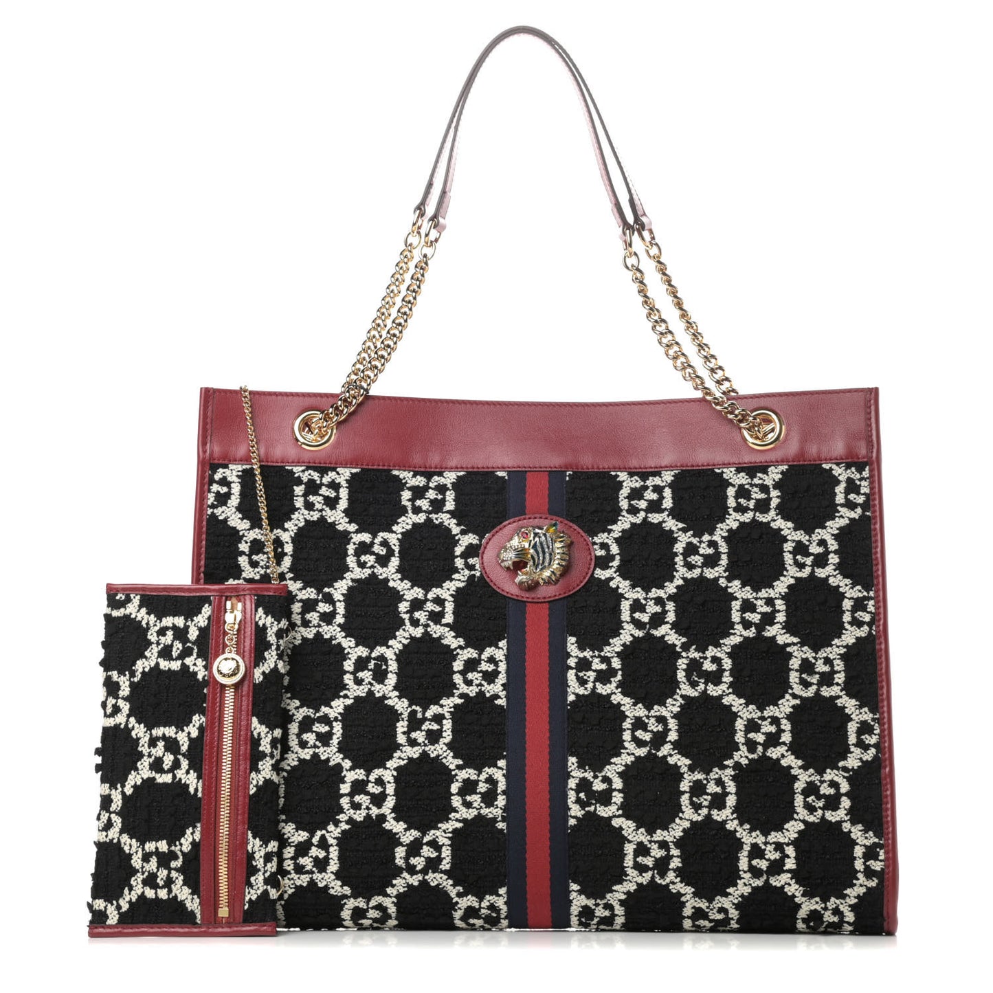 Tweed GG Monogram Large Rajah Chain Tote Romantic Cherry Black White