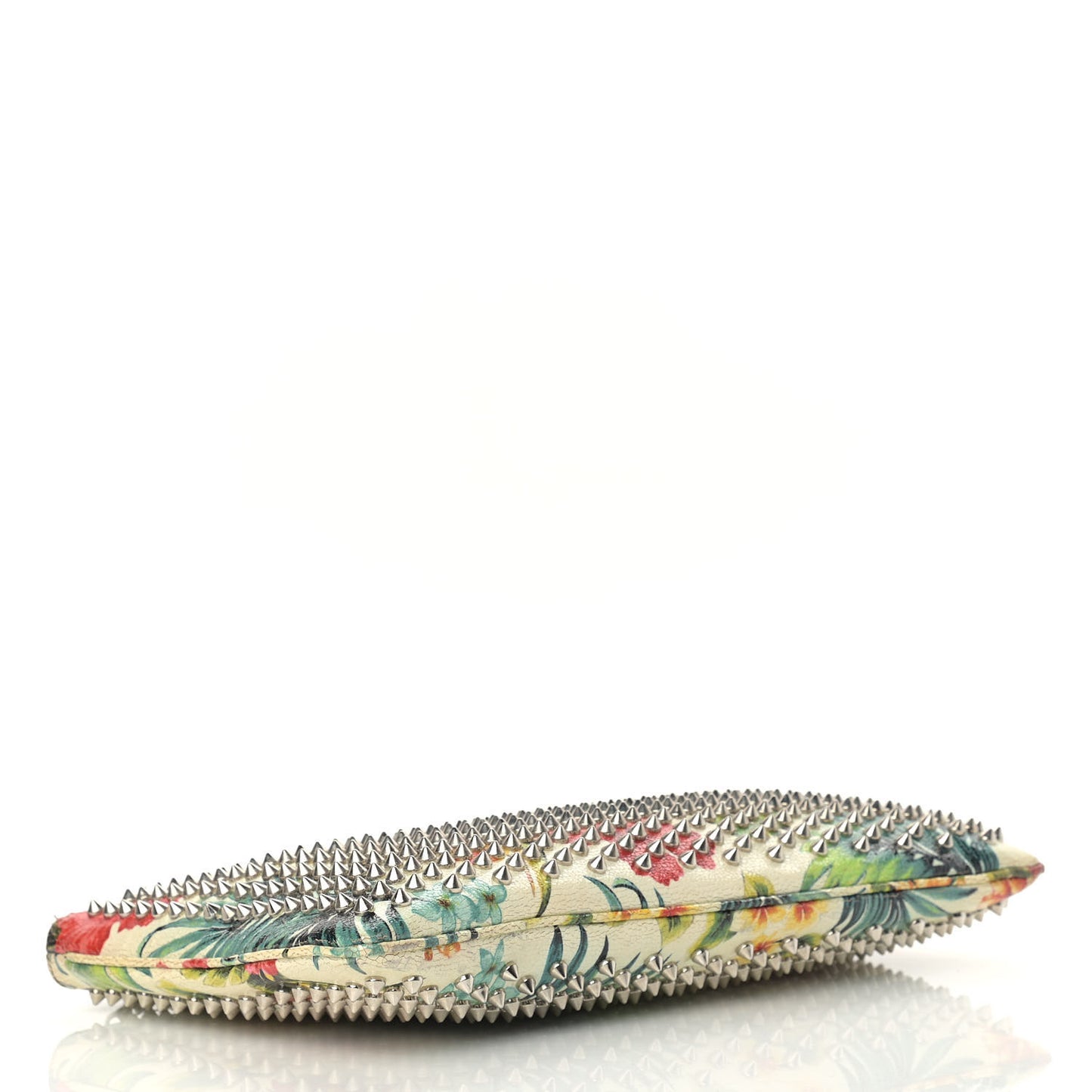 Calfskin Studded Floral Mosaic Loubiclutch Crossbody Clutch White Multicolor