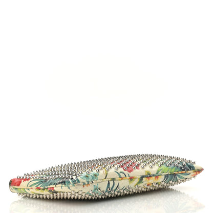 Christian Louboutin Calfskin Studded Floral Mosaic Loubiclutch Crossbody Clutch White Multicolor 4 of 14