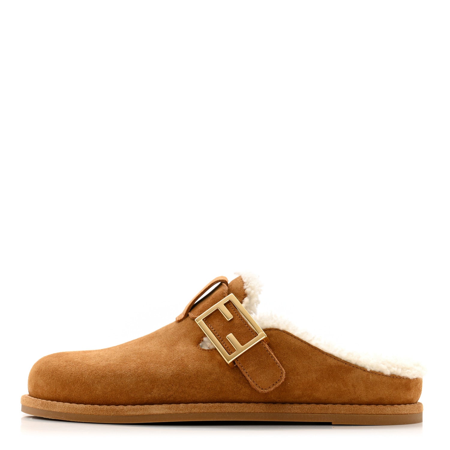 Fendi Suede Shearling Fendi Feel Buckled Clogs 36 Caramel Latte 1 of 9