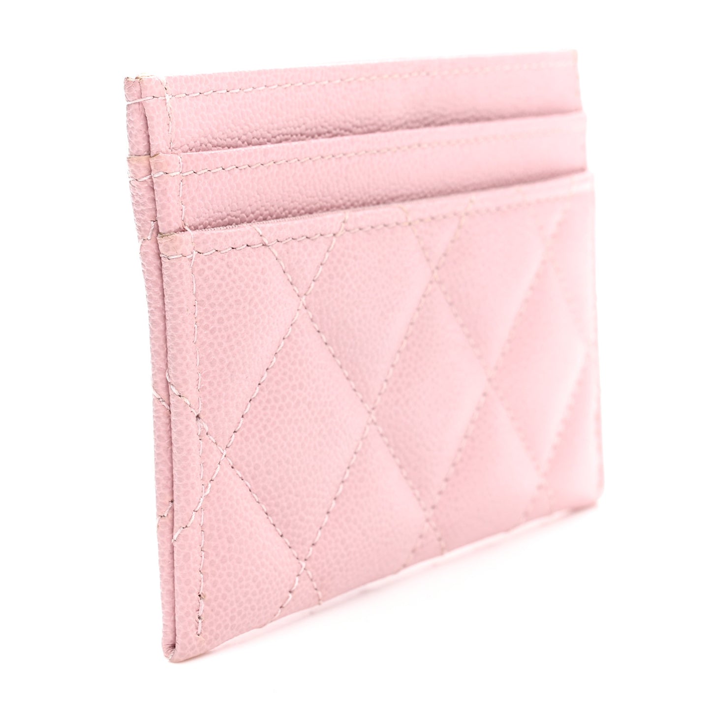 Caviar Quilted Studded CC Card Holder Light Pink