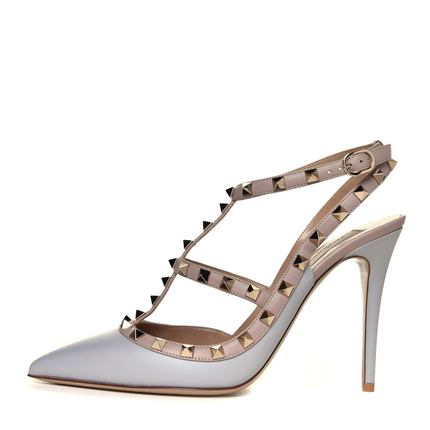 Calfskin Nappa Rockstud Ankle Strap 100mm Pumps 41 Pastel Grey Poudre