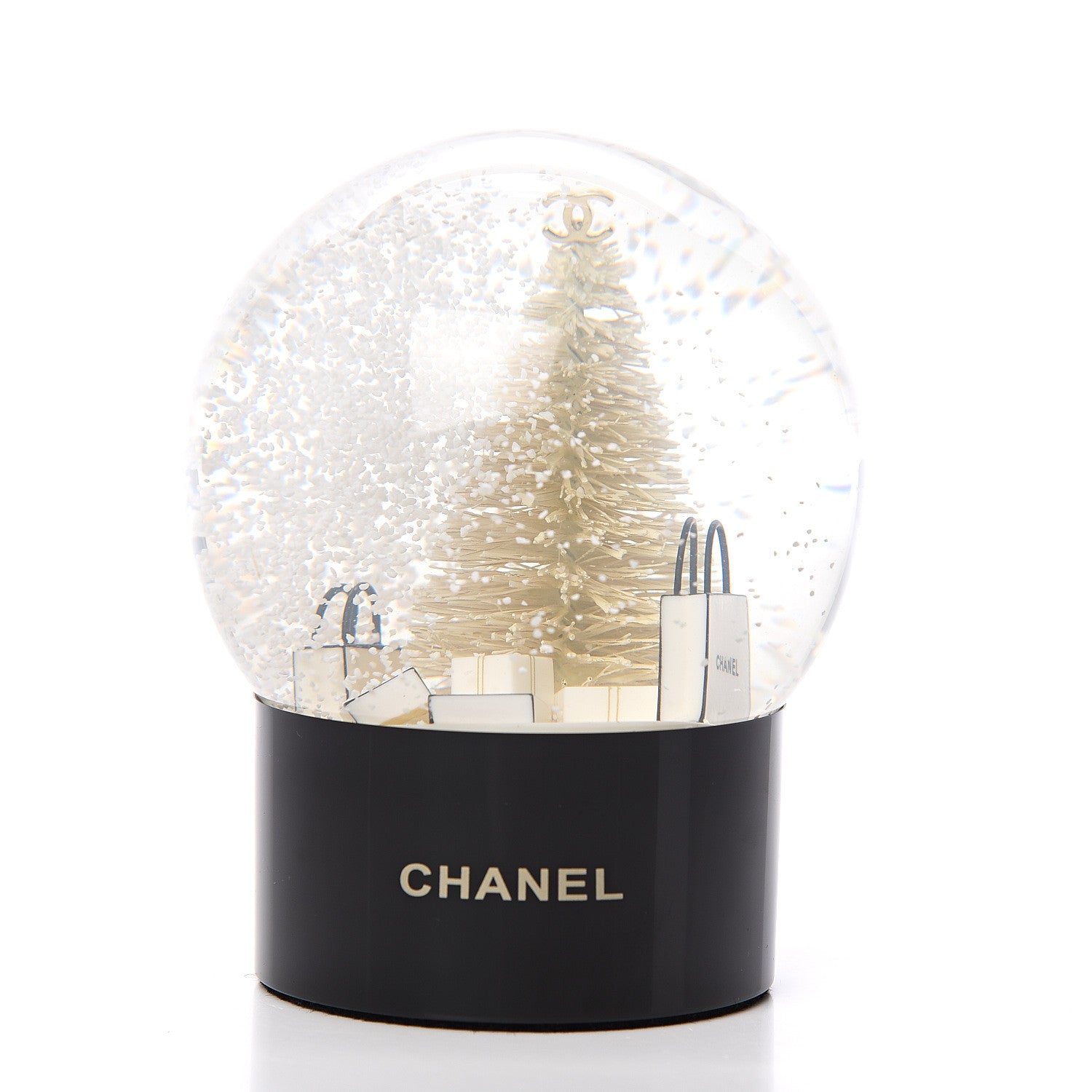 Chanel Glass Christmas Tree Shopping Bag Snow Globe 2 of 4