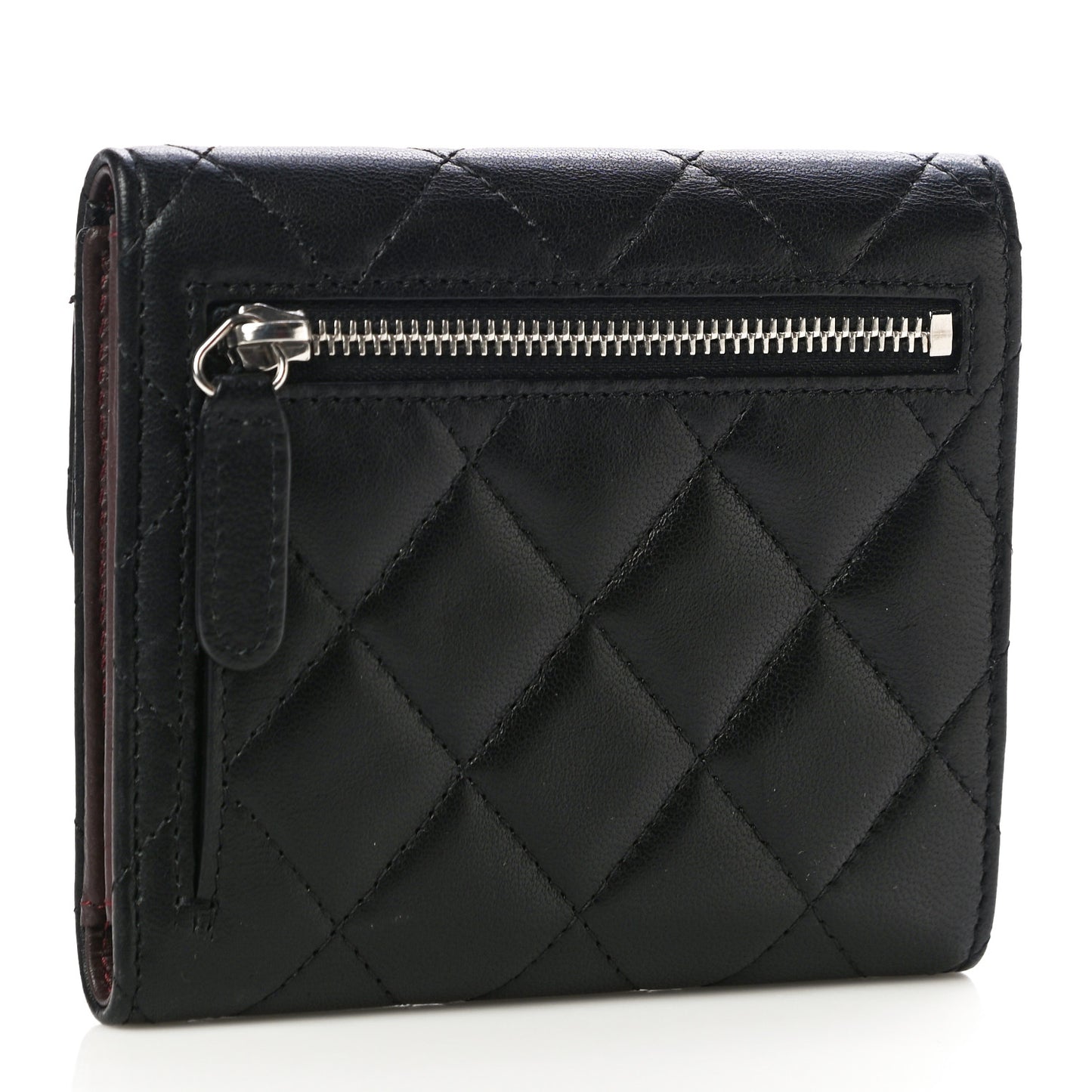 Lambskin Quilted Compact Flap Wallet Black