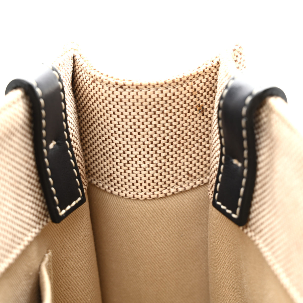 Linen Calfskin Small Woody Ribbon Tote White Black