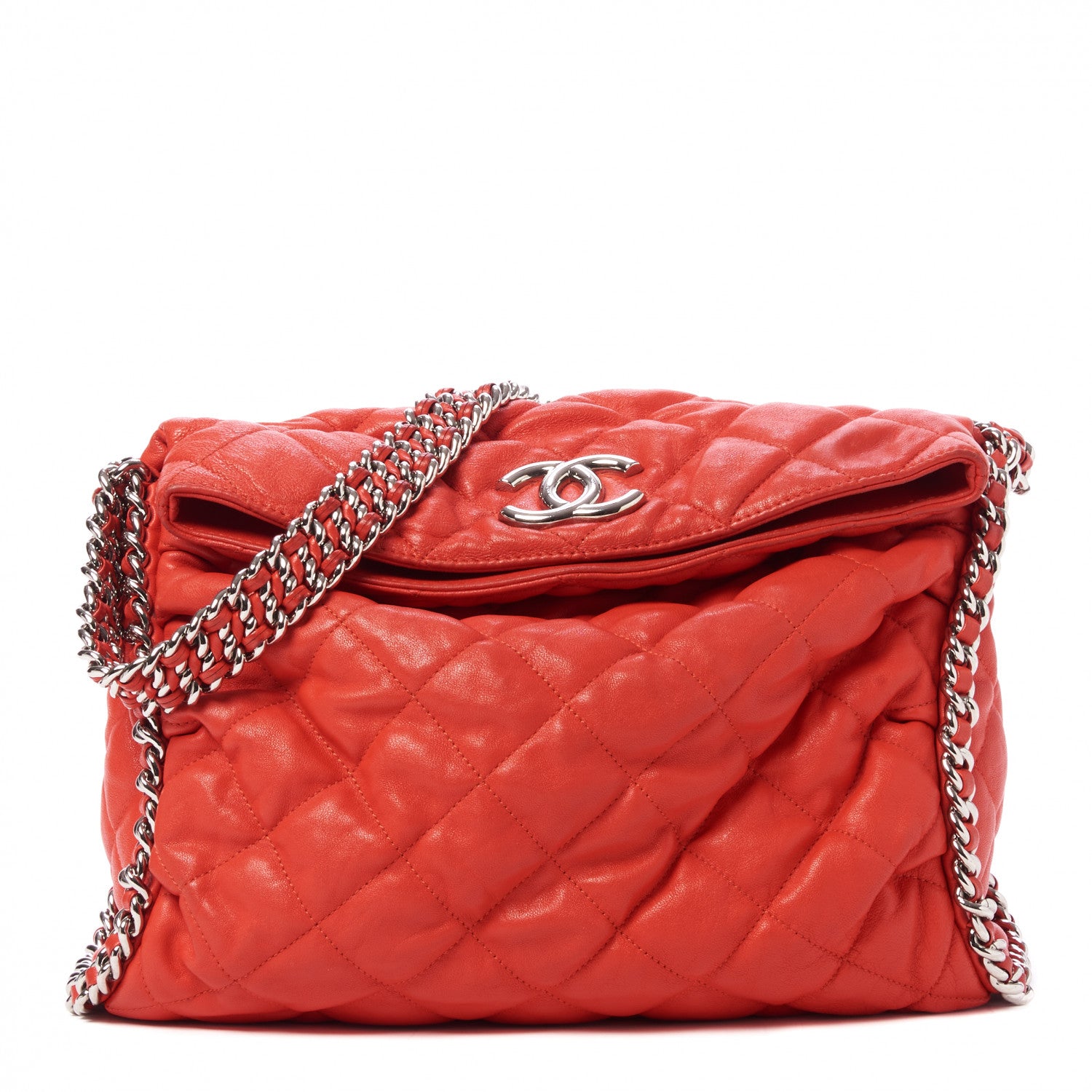 Chanel Washed Lambskin Chain Around Hobo Red 1 of 14