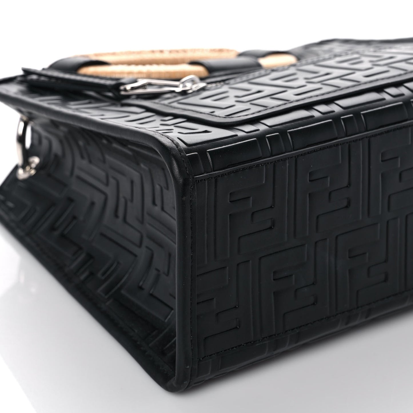 Vitello Century Wicker FF 1974 Embossed Small Runaway Shopper Tote Black