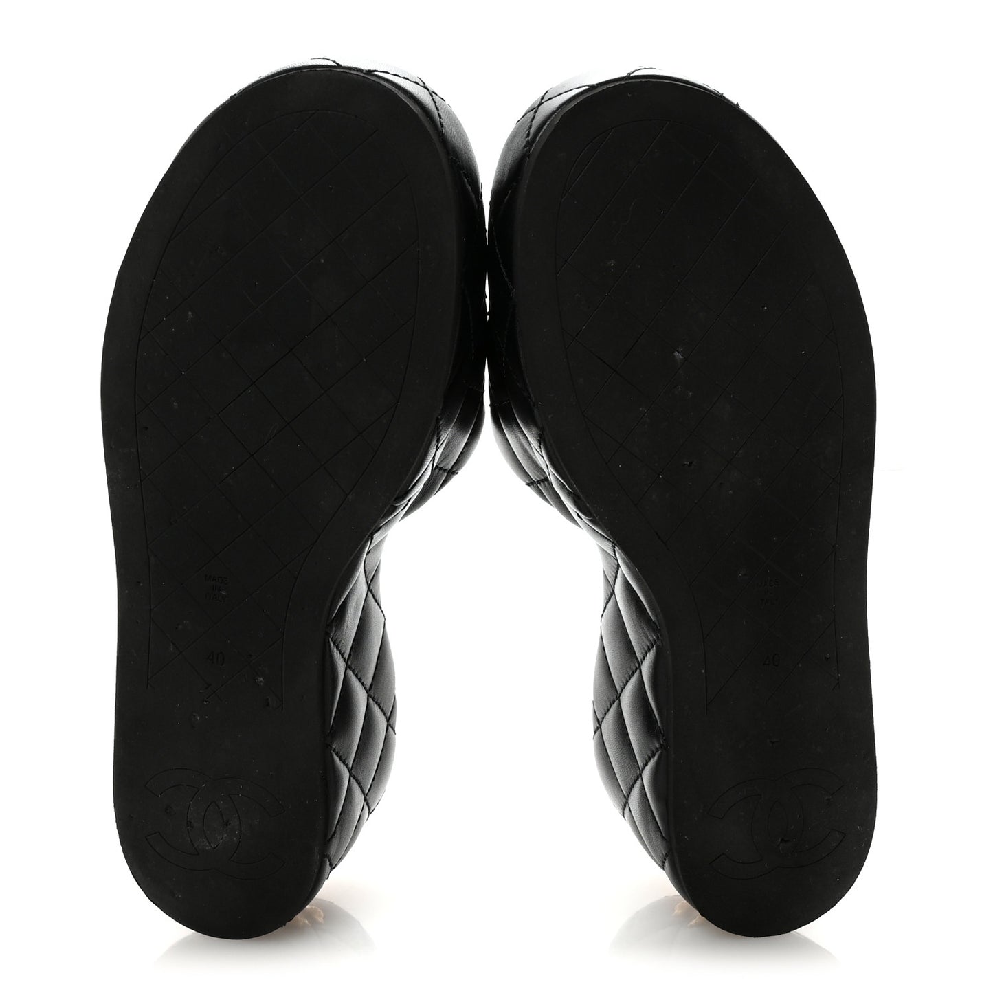 Lambskin Quilted Camelia CC Wedge Sandal Mules 40 Black