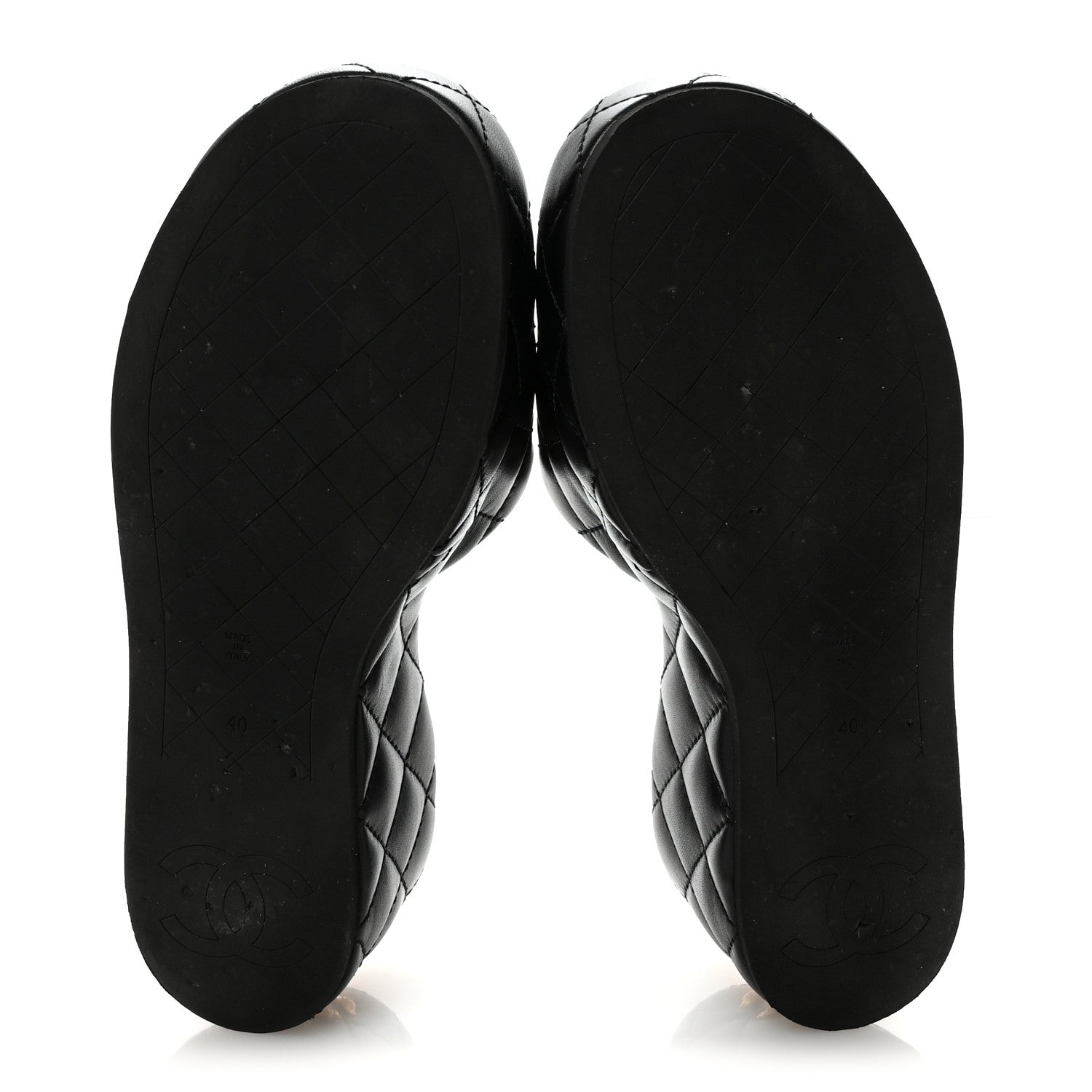 Chanel Lambskin Quilted Camelia CC Wedge Sandal Mules 40 Black 6 of 9
