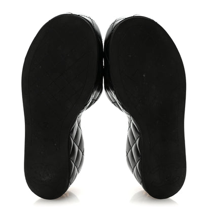 Chanel Lambskin Quilted Camelia CC Wedge Sandal Mules 40 Black 6 of 9