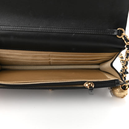 Chanel Lambskin Quilted CC Pearl Crush Wallet on Chain WOC Black 5 of 10