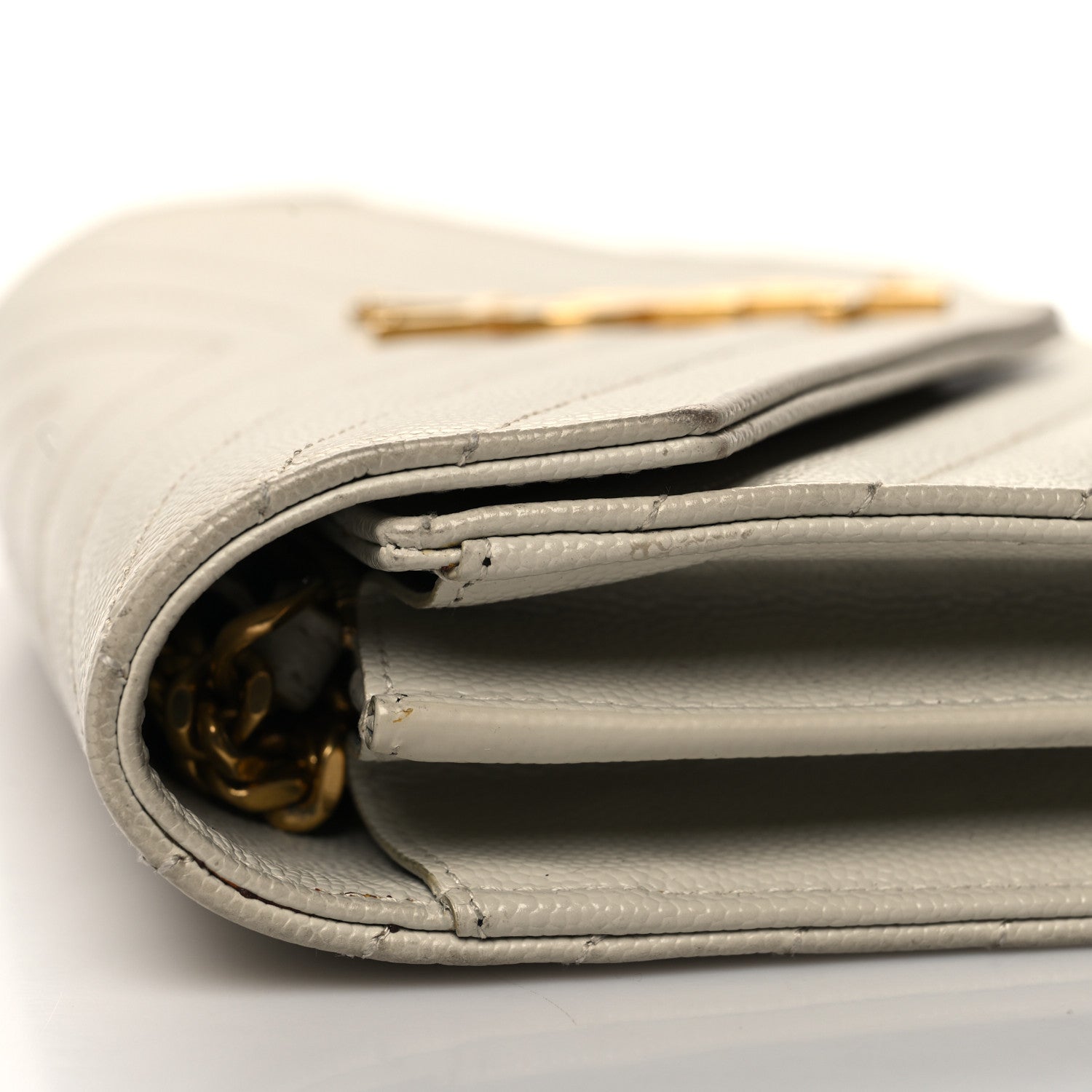 Saint Laurent Grain De Poudre Matelasse Chevron Monogram Chain Wallet Crema Soft 13 of 16