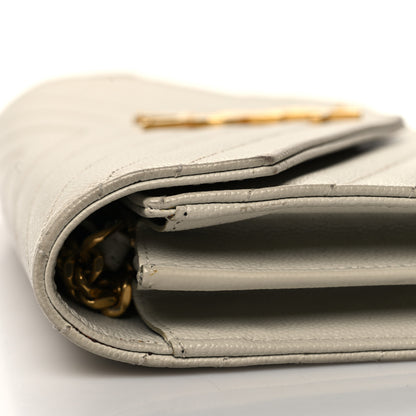 Saint Laurent Grain De Poudre Matelasse Chevron Monogram Chain Wallet Crema Soft 13 of 16