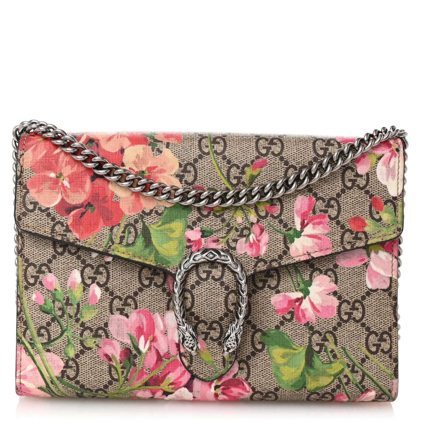 GG Supreme Monogram Blooms Mini Dionysus Chain Wallet Beige Multicolor Dry Rose