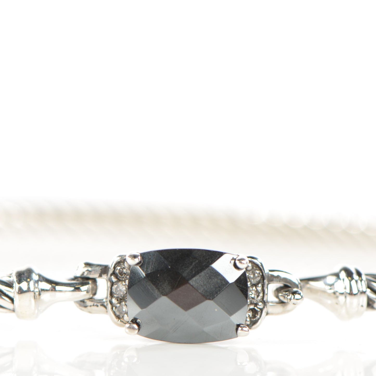 Sterling Silver Diamond Hematite 3mm Petite Wheaton Bracelet