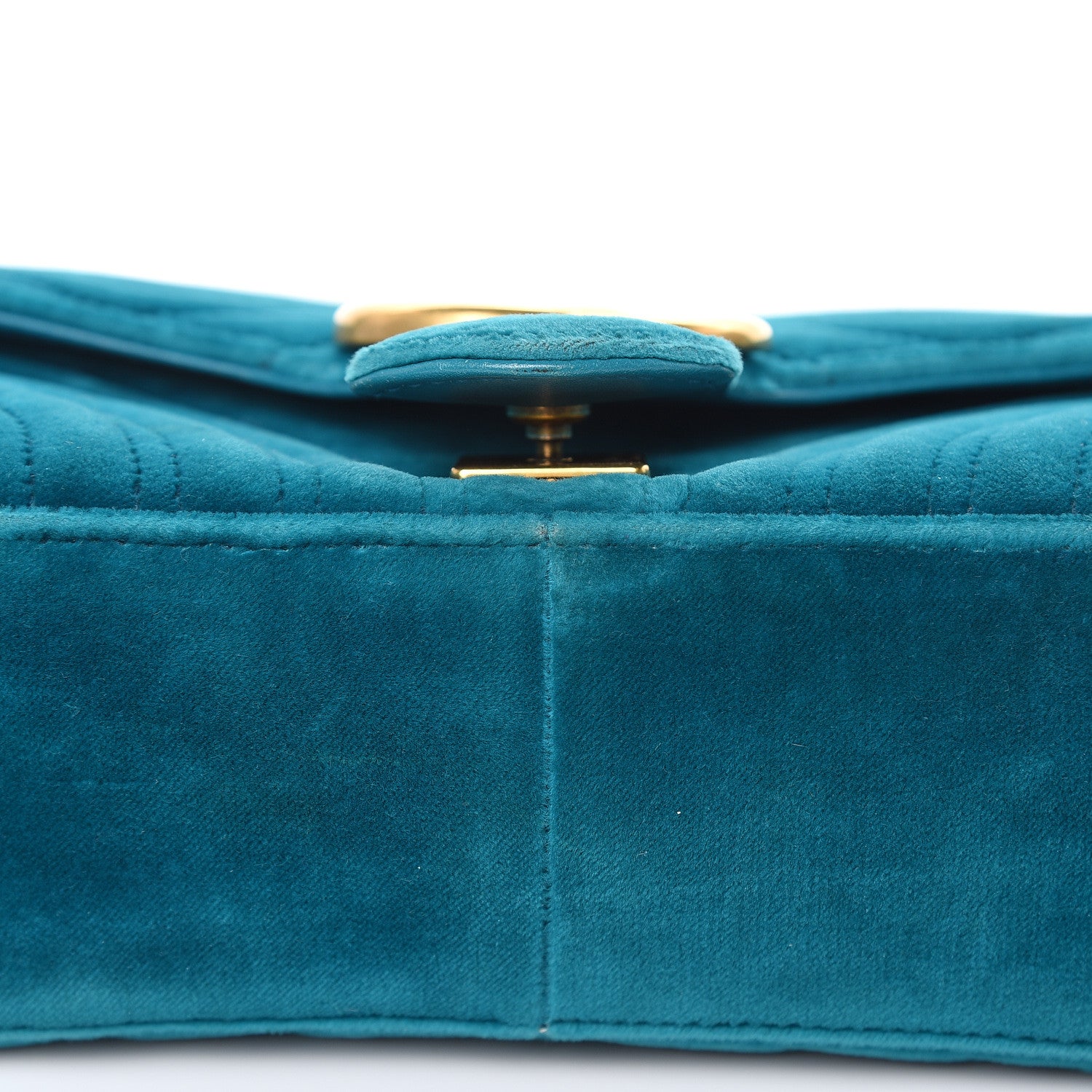 Gucci Velvet Matelasse Small GG Marmont Shoulder Bag Pavone Cyan 14 of 16
