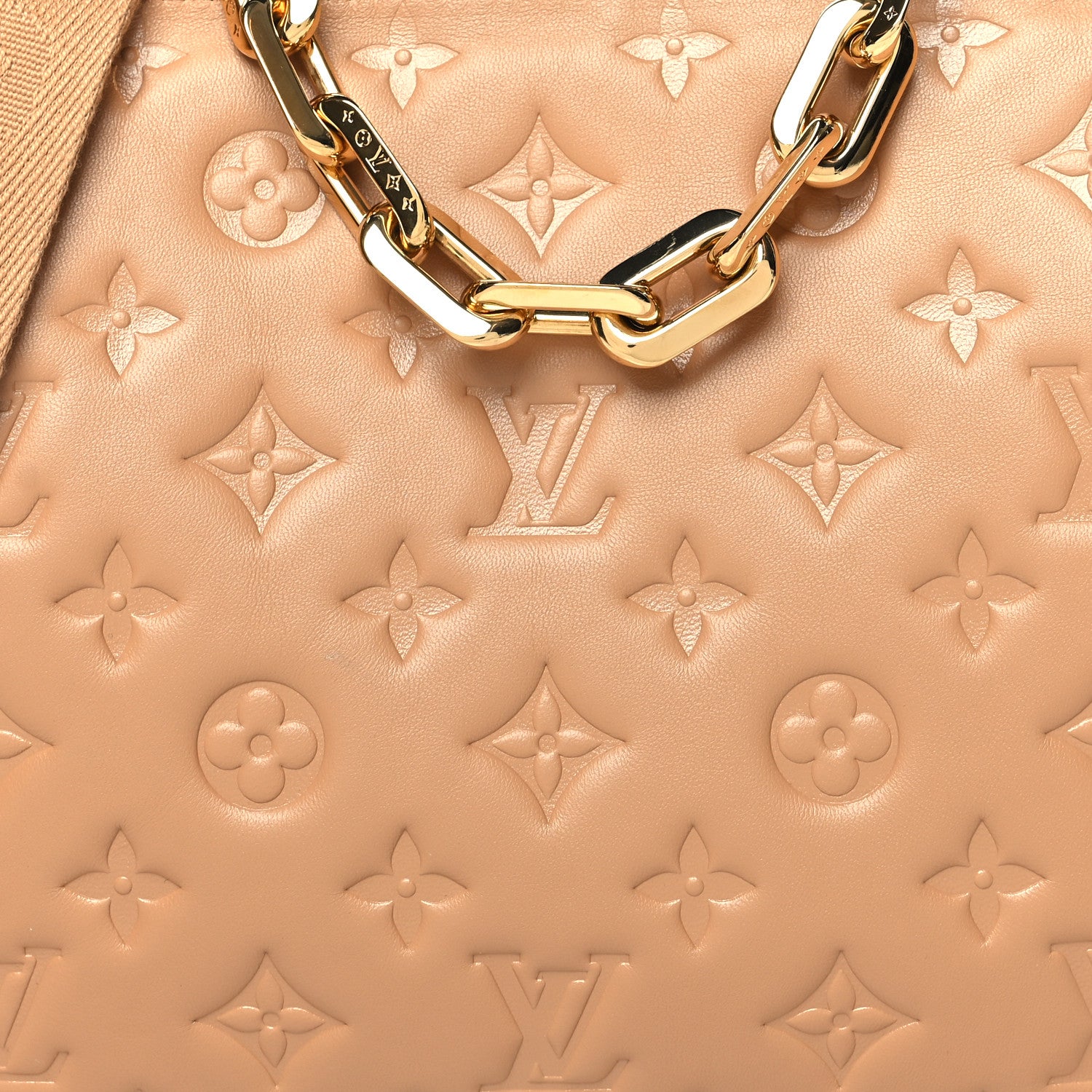 Louis Vuitton Lambskin Embossed Monogram Coussin PM Camel 9 of 13