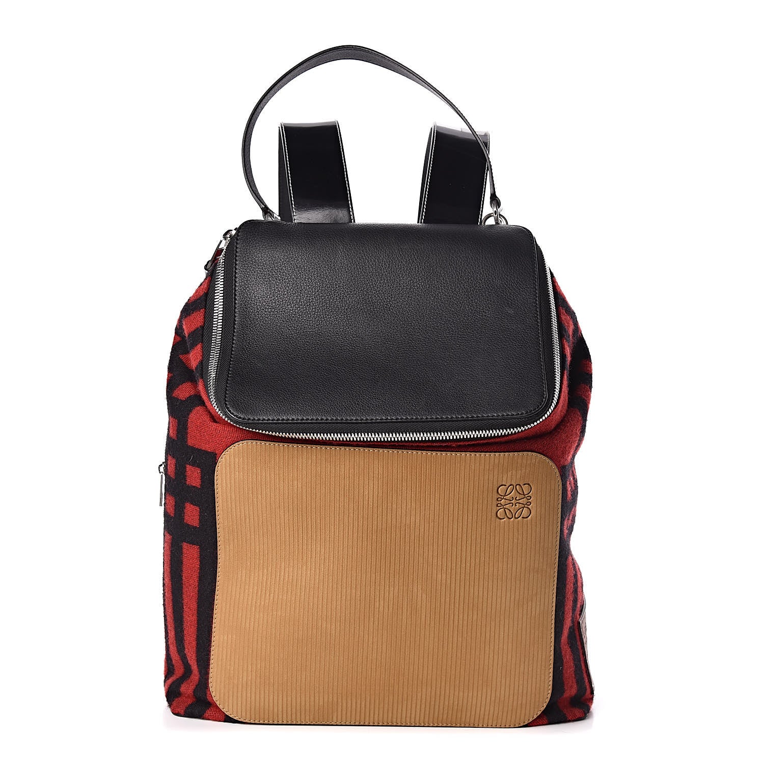 Loewe Wool Sheepsskin Goya Grid Backpack Scarlet Red Black 1 of 9