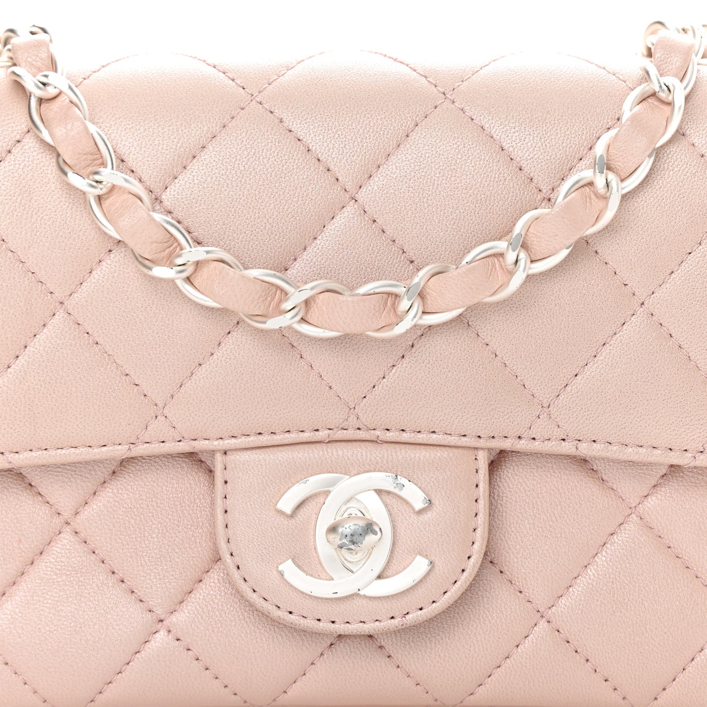 Metallic Lambskin Quilted Extra Mini Rectangular Flap Pink