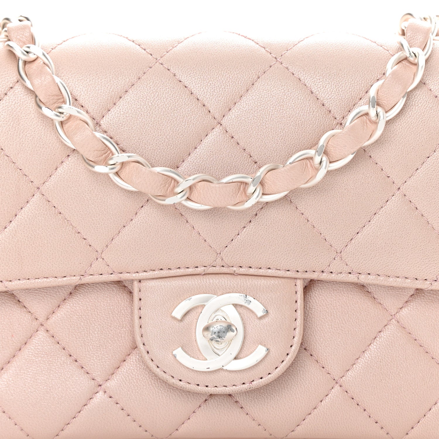 Chanel Metallic Lambskin Quilted Extra Mini Rectangular Flap Pink 8 of 15