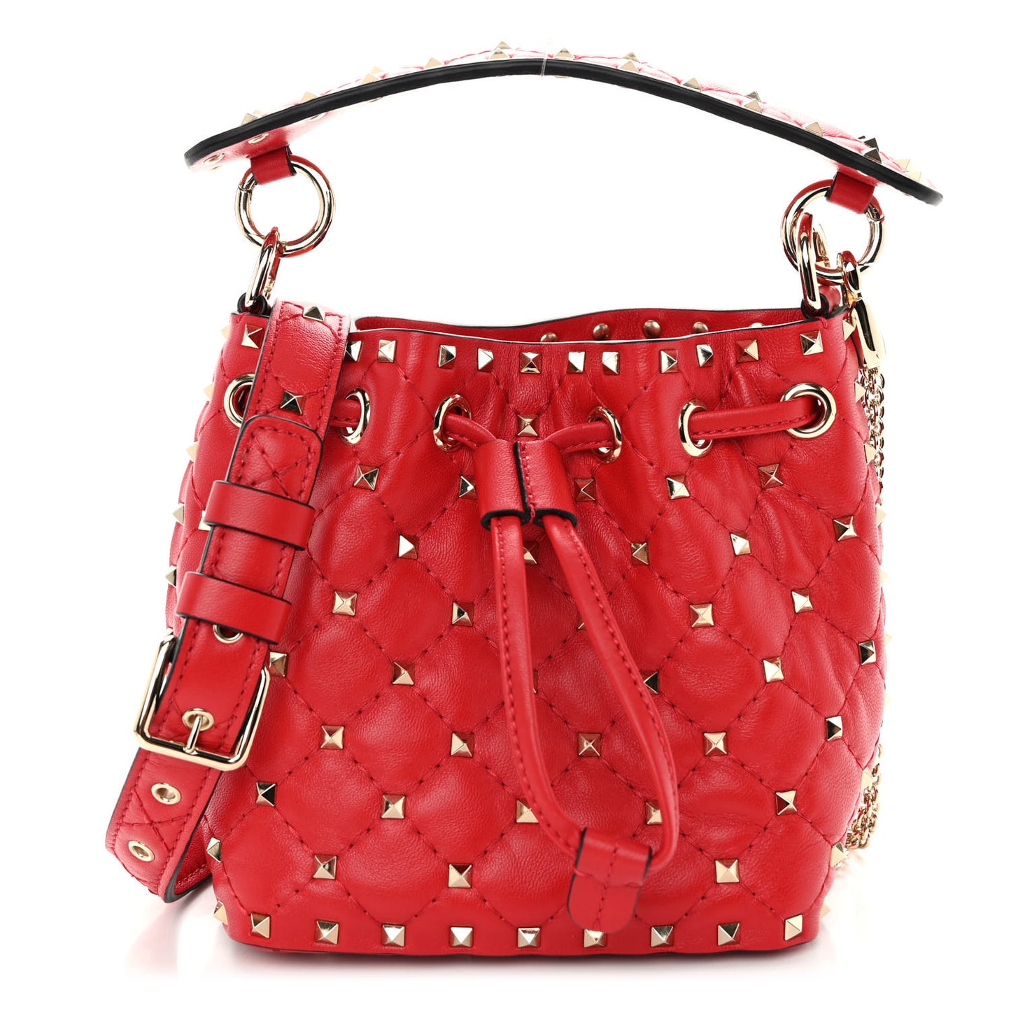 Nappa Mini Rockstud Spike Bucket Bag Rouge Pur