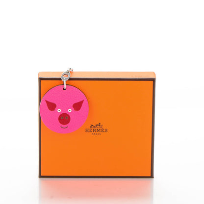 Hermes Chevre Mysore Pig Key Chain Pink Rose Shocking 5 of 5