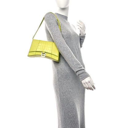 Balenciaga Shiny Calfskin Crocodile Embossed Small Hourglass Sling Shoulder Bag Lime 2 of 9