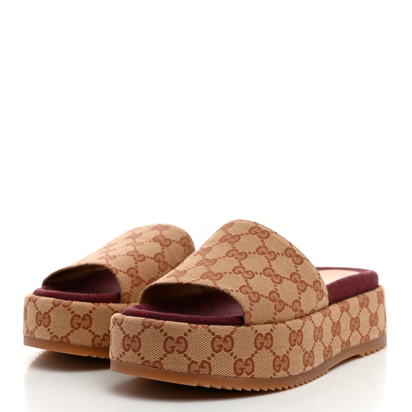 Canvas GG Monogram Angelina Platform Slide Sandals 38.5 Beige Ruggine
