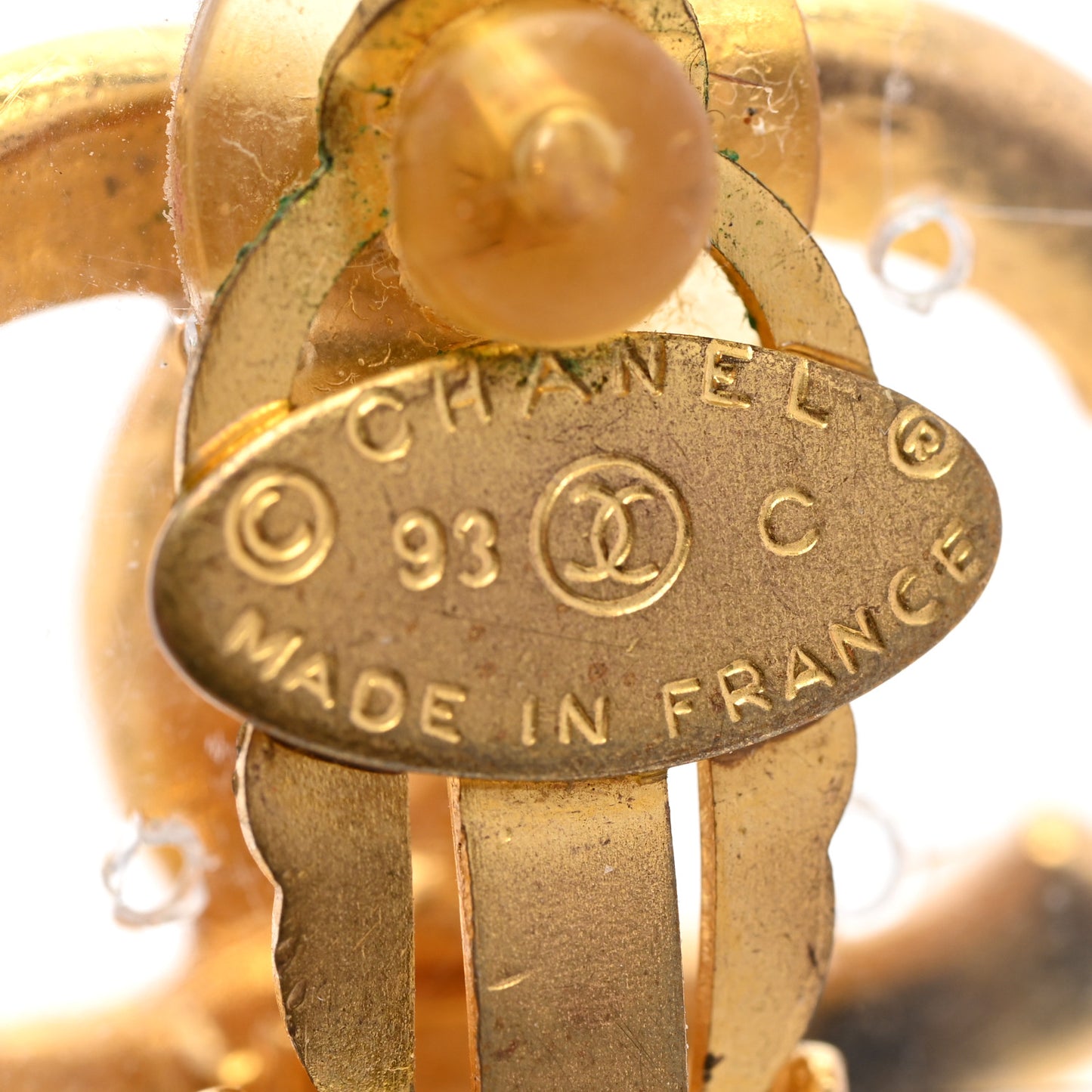 Enamel CC Drop Clip On Earrings Gold Black