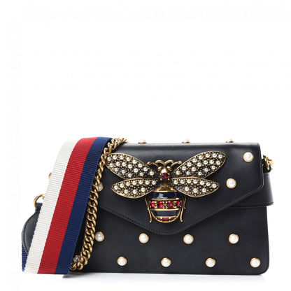 Gucci Nappa Pearl Studded Mini Queen Margaret Broadway Shoulder Bag Black 1 of 11