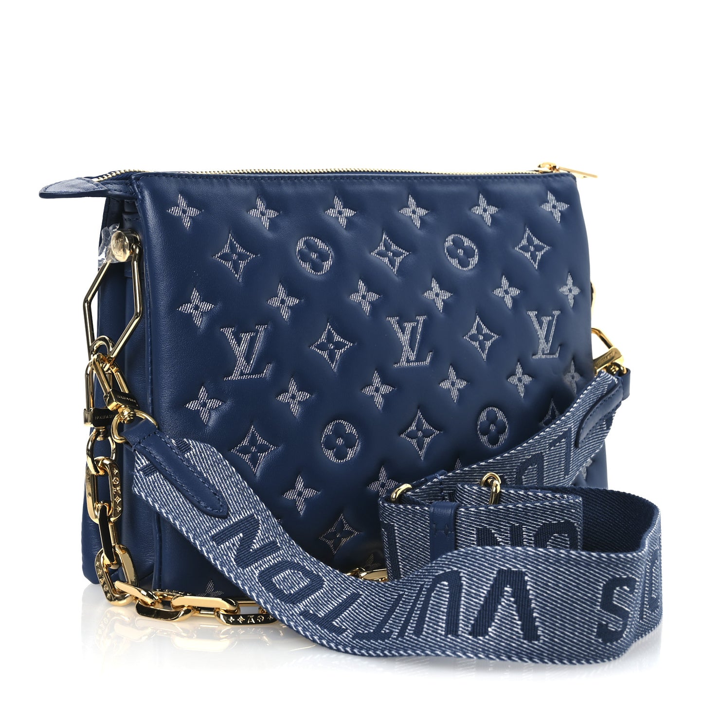 Lambskin Embossed Monogram Coussin PM Denim Blue