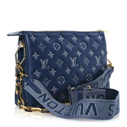Louis Vuitton Lambskin Embossed Monogram Coussin PM Denim Blue 3 of 10