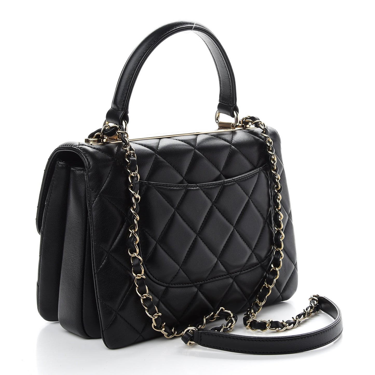 Lambskin Quilted Small Trendy CC Dual Handle Flap Bag Black
