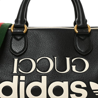 Gucci X ADIDAS Textured Dollar Calfskin Web Trefoil Logo Embossed Mini Bowling Bag Black Off White 7 of 9