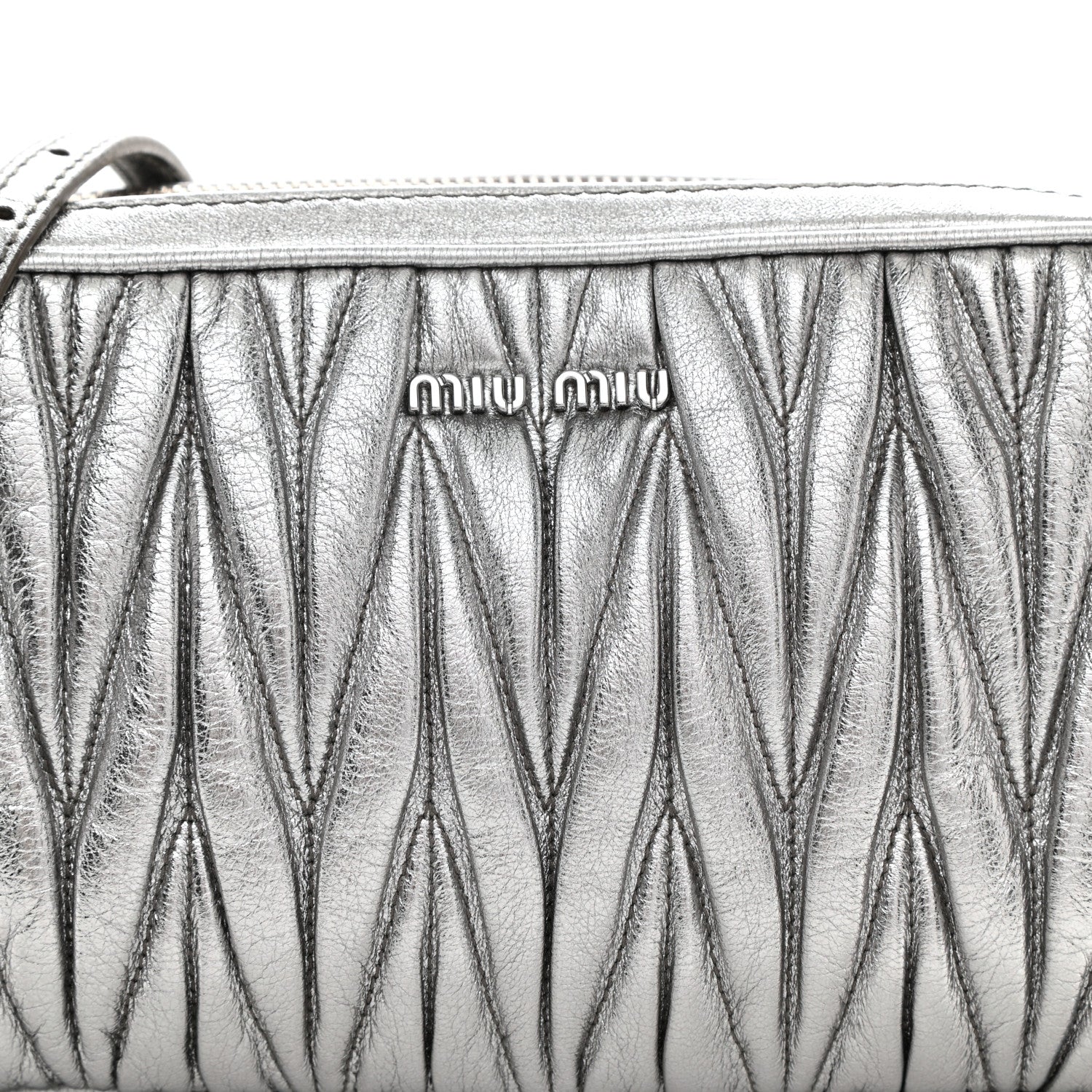 Miu Miu Metallic Nappa Matelasse Double Zip Pochette Clutch Cromo 8 of 10