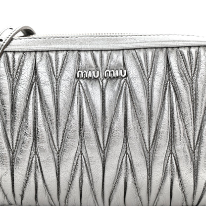 Miu Miu Metallic Nappa Matelasse Double Zip Pochette Clutch Cromo 8 of 10