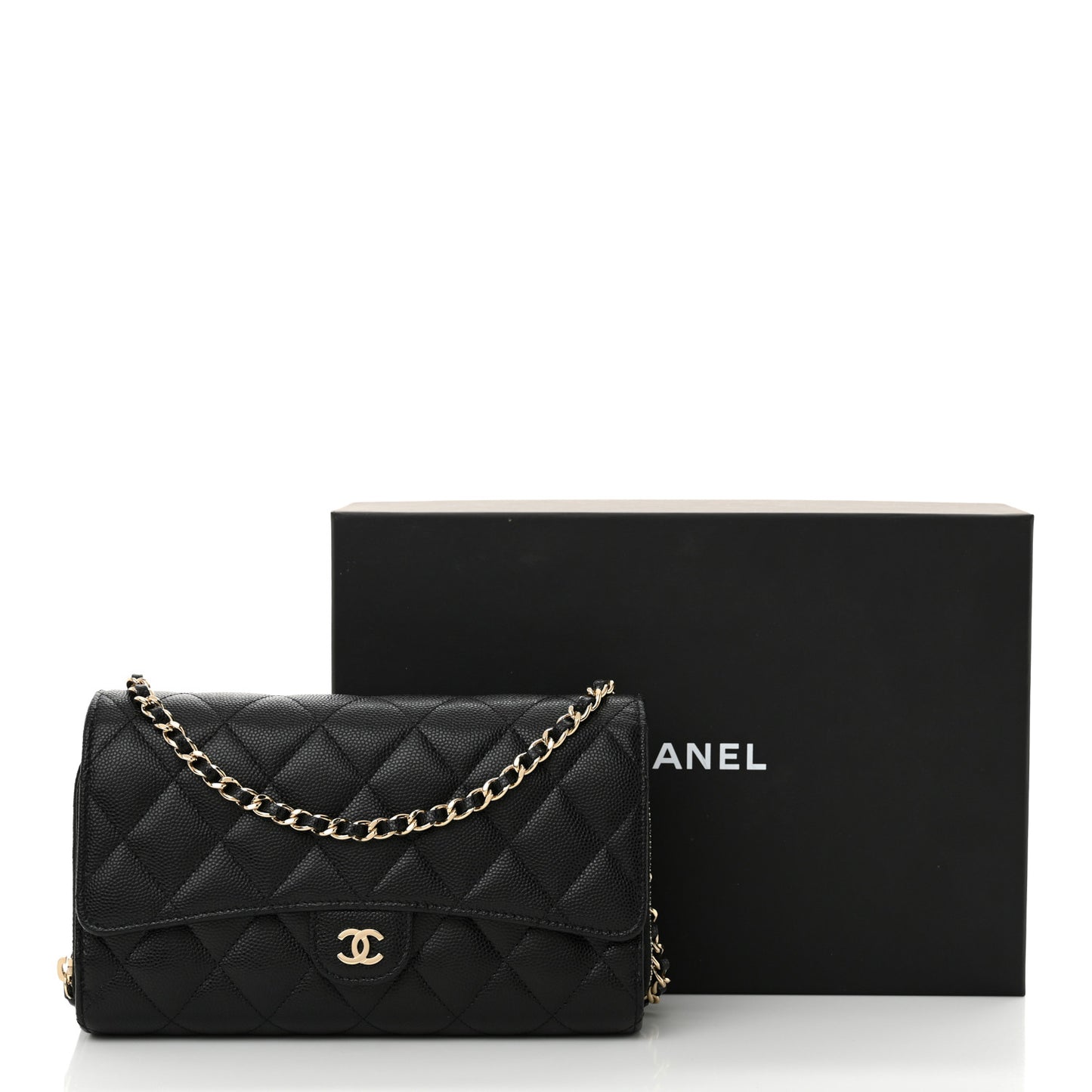 Caviar Quilted Phone Holder Wallet on Removable Chain Black