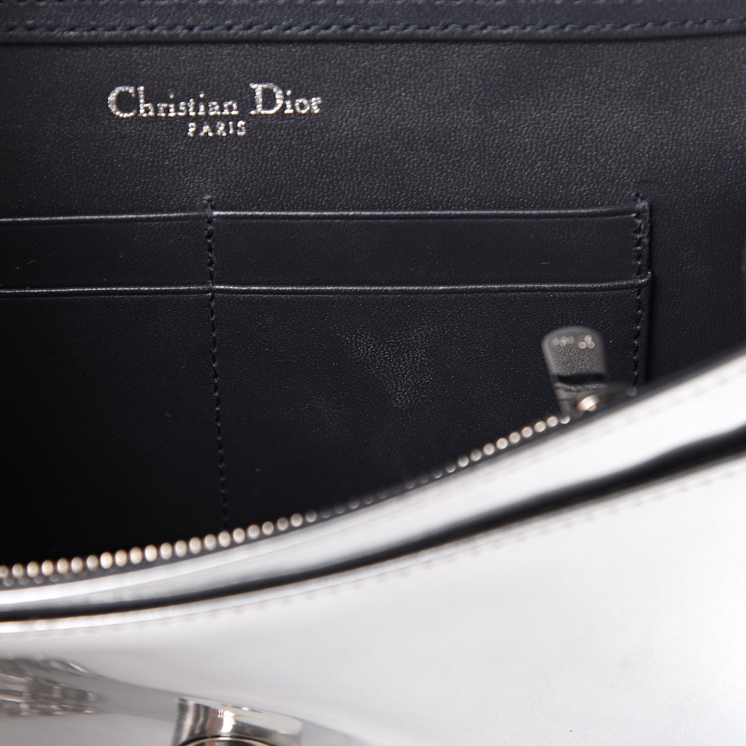 Christian Dior Metallic Patent Micro-Cannage Diorama Wallet on Chain Pouch Silver 8 of 12