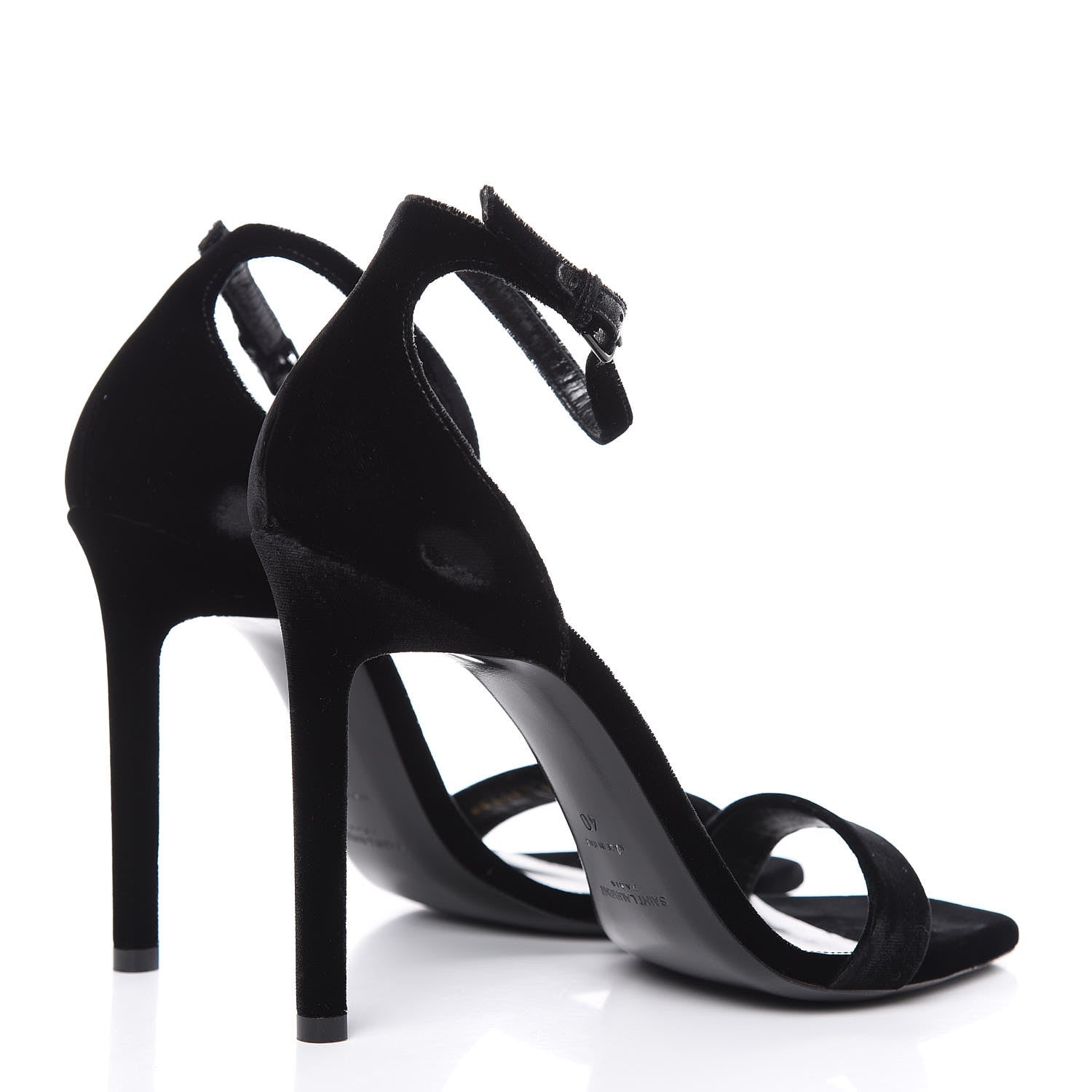 Saint Laurent Velvet Amber 105 Ankle Strap Sandals 40 Black 4 of 12